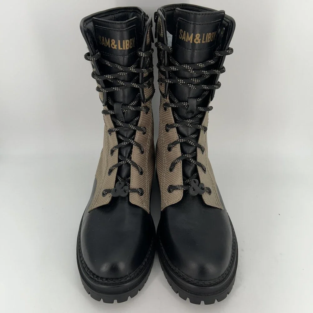 Sam & Libby Boots Womens Size 8.5 Canvas Stella Combat Lace Up Zip Lug Sole